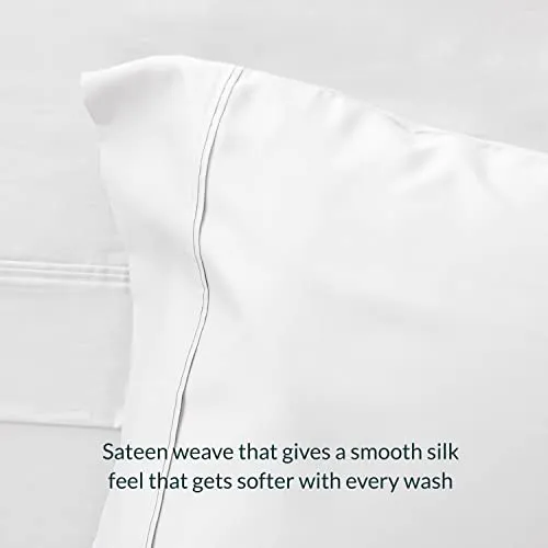 Leesa Sheet Set, 100% Cotton Cooling Sateen with High Thread Count, King Size, White/ 30-Night Trial