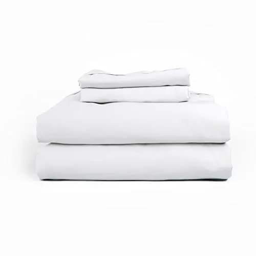 Leesa Sheet Set, 100% Cotton Cooling Sateen with High Thread Count, King Size, White/ 30-Night Trial