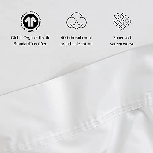 Leesa Sheet Set, 100% Cotton Cooling Sateen with High Thread Count, King Size, White/ 30-Night Trial