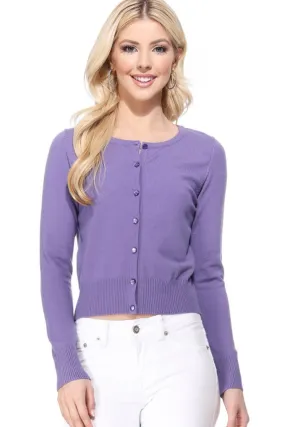 Long Sleeve Crew Neck Cardigan in Blueberry