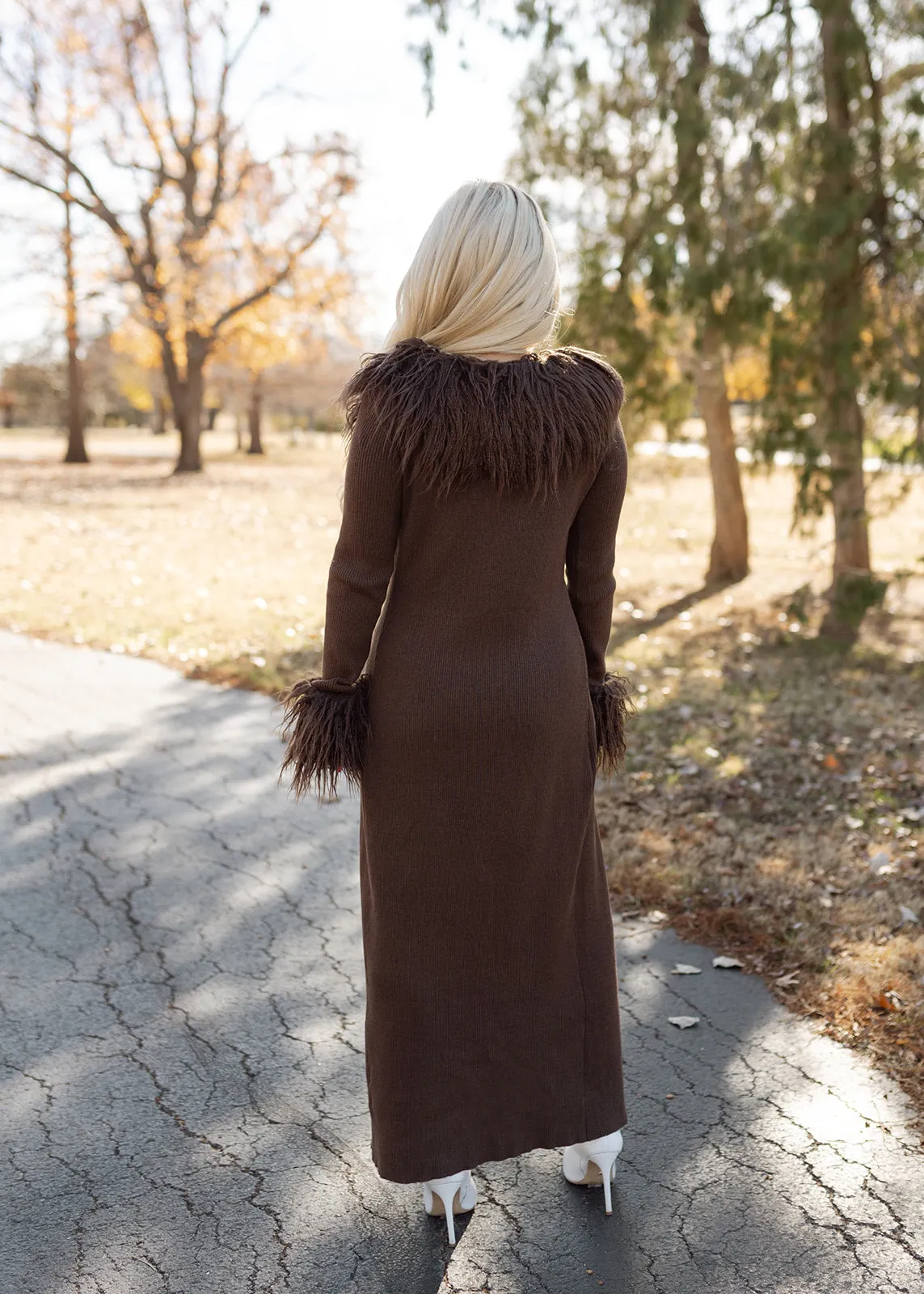 Material Girl Long Fur Cardigan - Chocolate