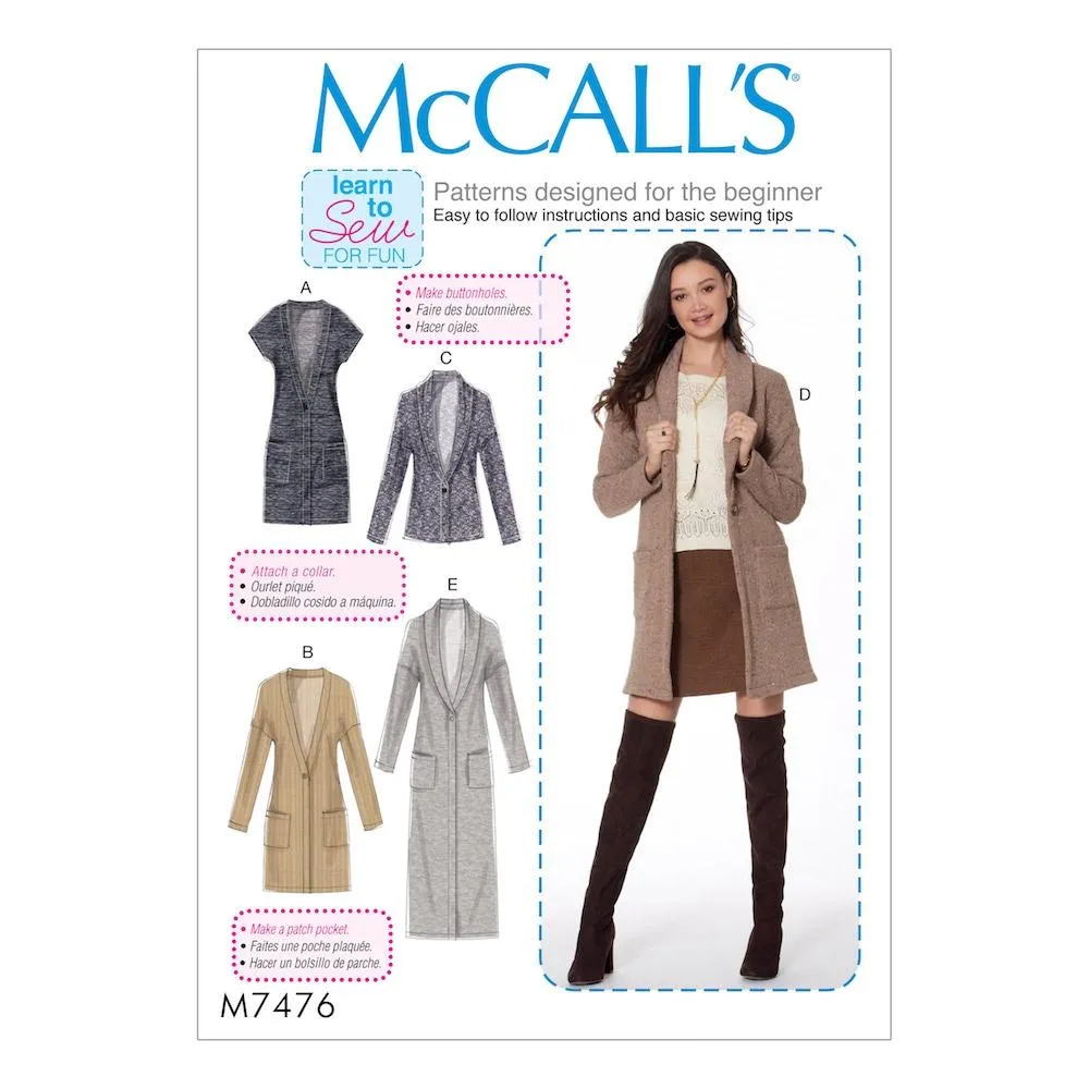 McCall's Pattern M7476 Misses' Drop-Shoulder Vest and Cardigans