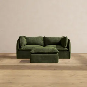 Modular Performance 2-Seater   Ottoman in Olive | Relaxed Blend