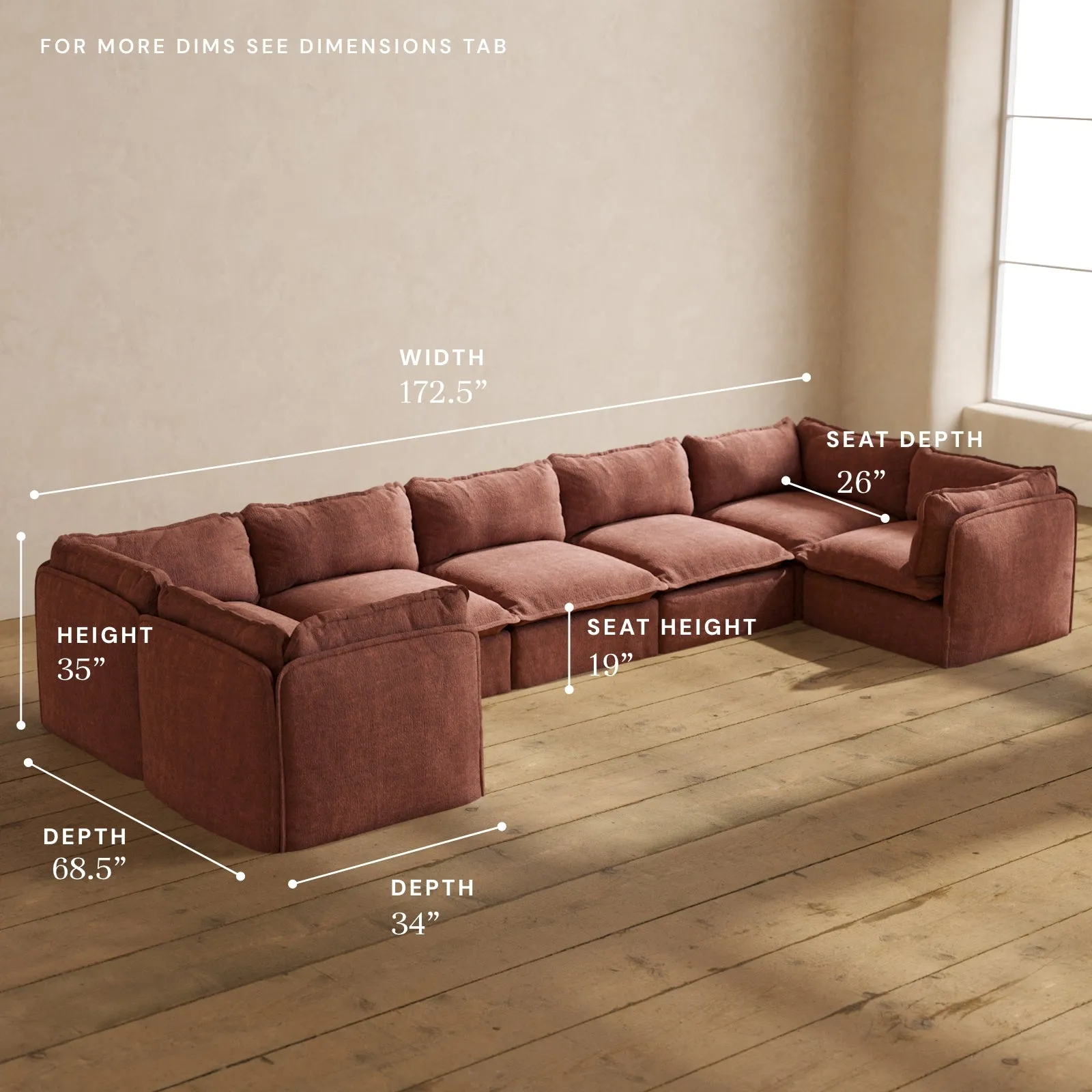 Modular Performance 7-Seater U-Sectional in Chestnut | Relaxed Blend