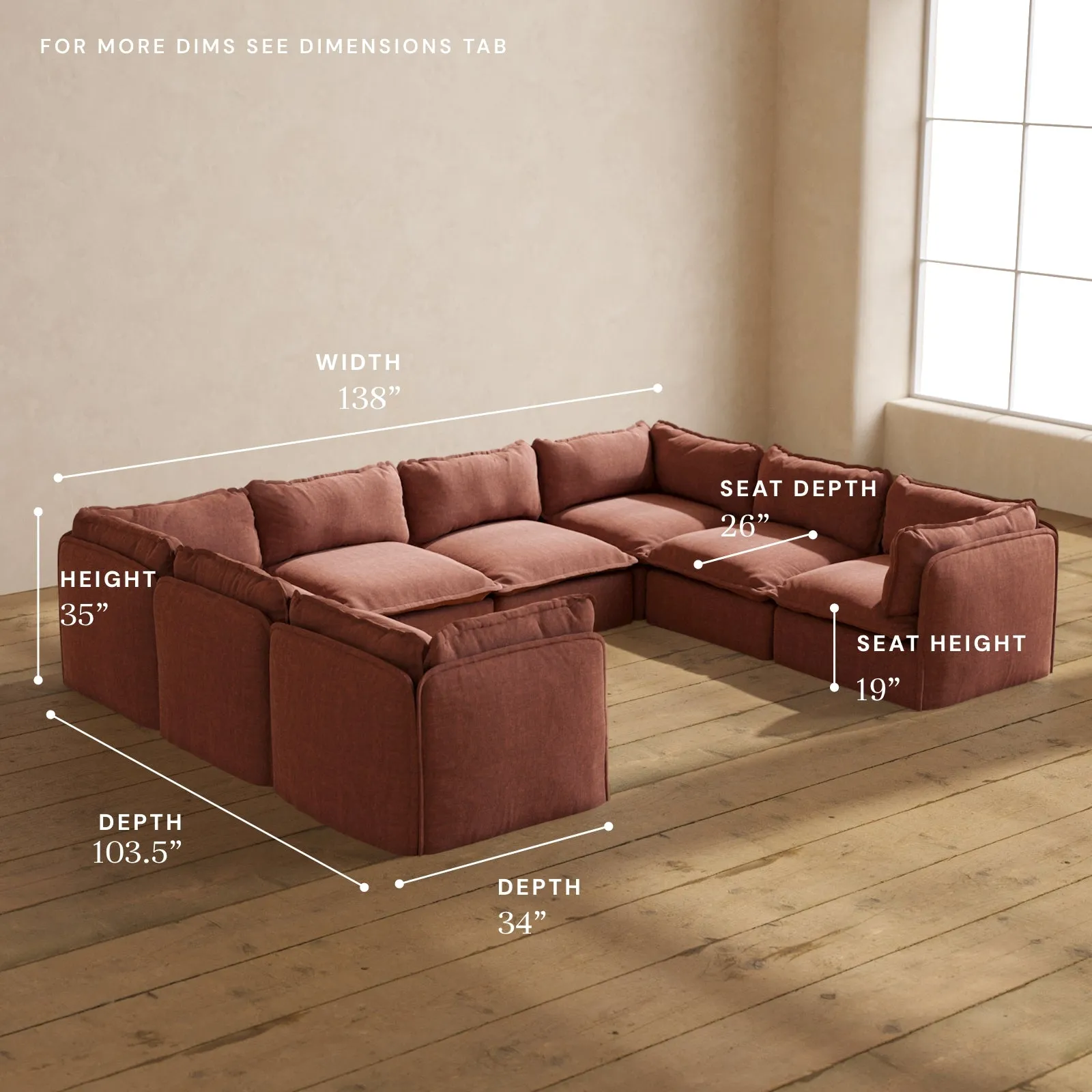 Modular Performance 8-Seater U-Sectional in Chestnut | Relaxed Blend