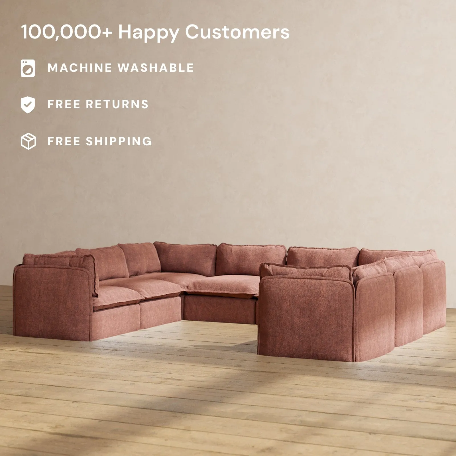 Modular Performance 8-Seater U-Sectional in Chestnut | Relaxed Blend