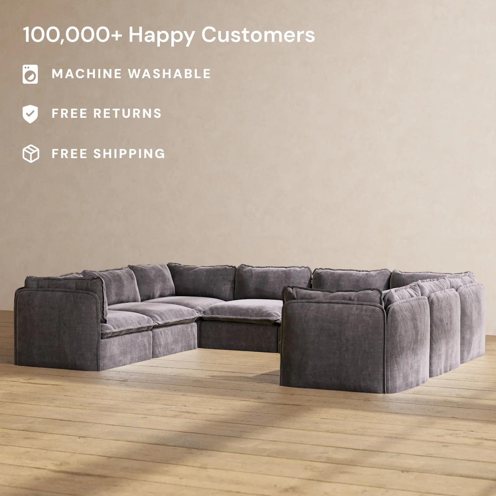 Modular Performance 8-Seater U-Sectional in Cinder | Relaxed Blend