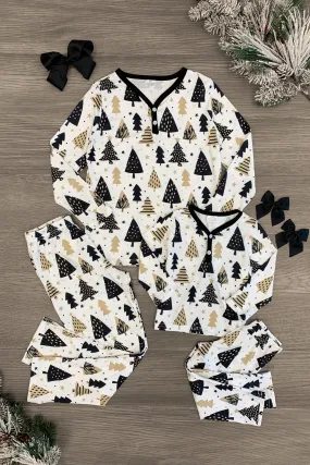 Mom & Me - Gold & Black Festive Tree Pajamas