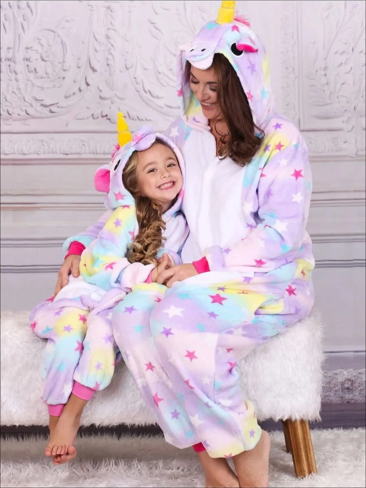 Mommy And Me Stars Unicorn Hooded Pajamas