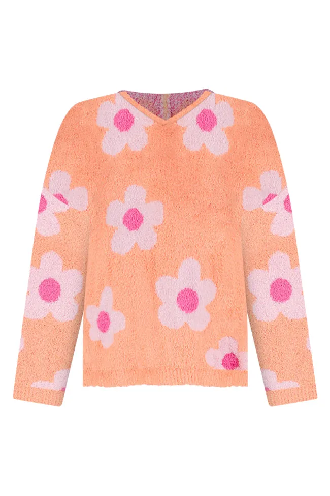 Movies and Chill Fuzzy Orange and Pink Flower Hoodie FINAL SALE