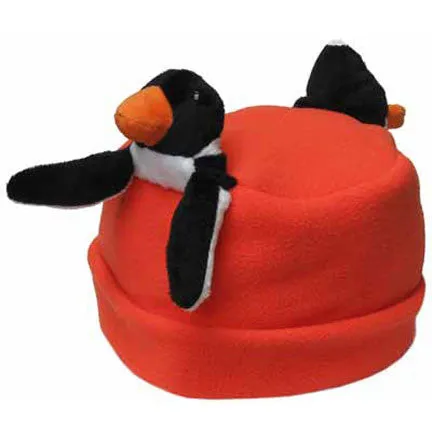 Penguin on Orange Fleece Buddy Hat