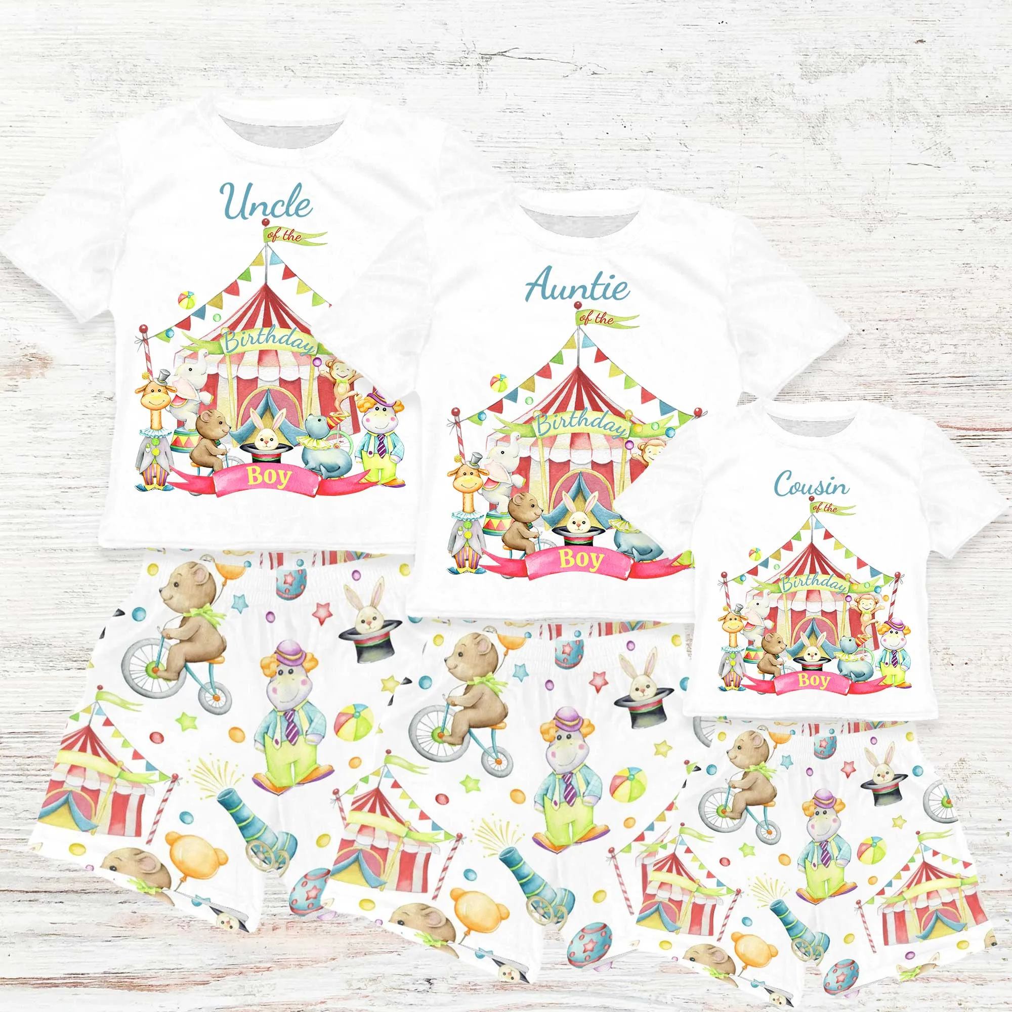 Personalised Circus Matching Birthday Shirt and Short Sets