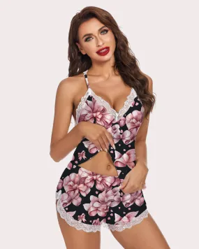 Pink Big Flowers Two-piece Pajamas Sets