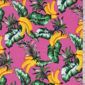 Pink Tropical Banana Double Brushed Jersey Knit Fabric