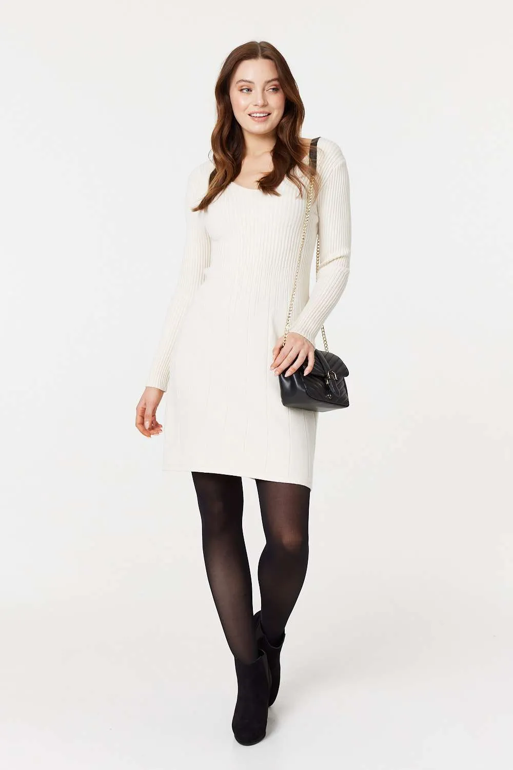 Plain Ribbed Knit Mini Dress