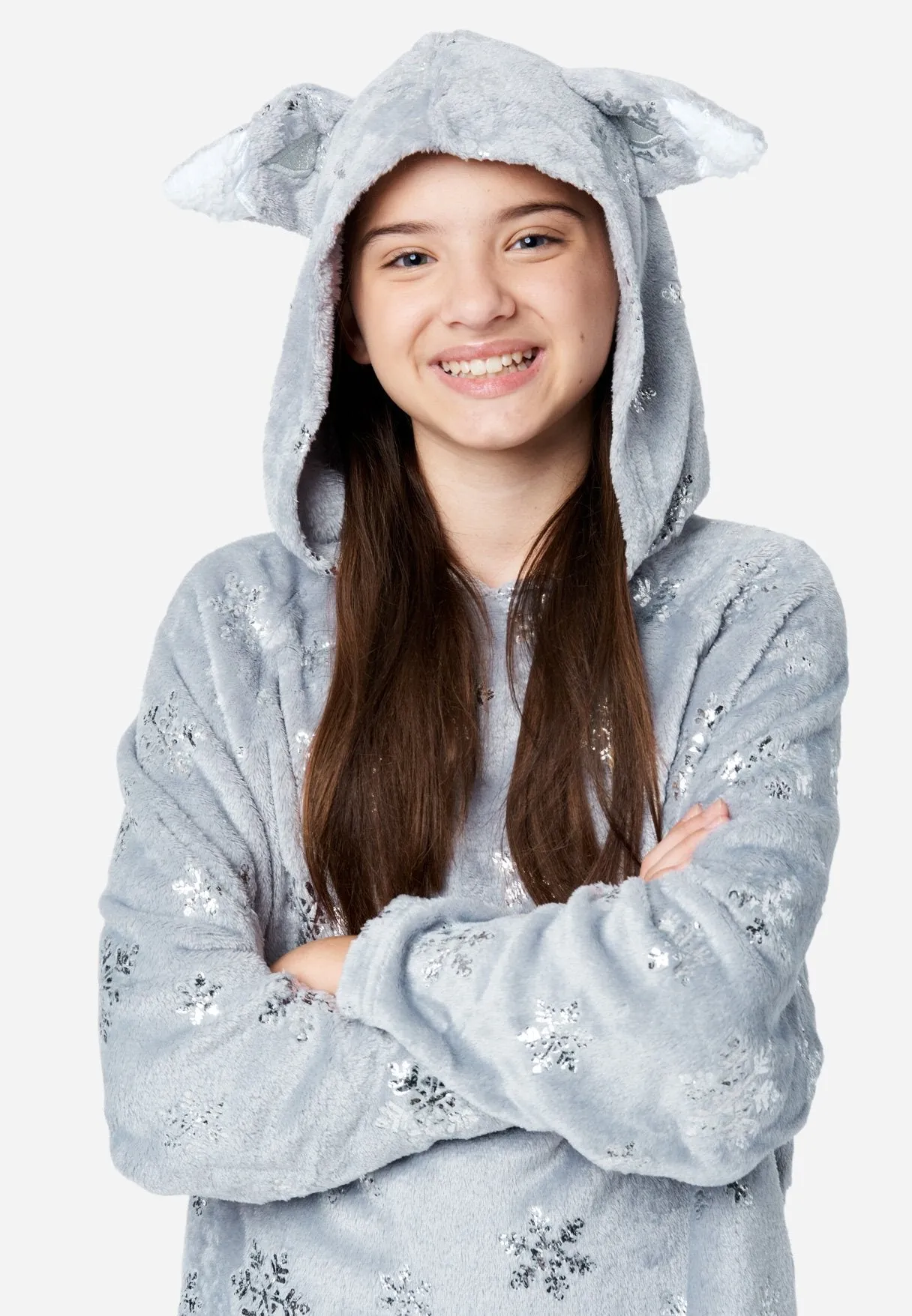 Plush Patterned Hooded Pajama Set