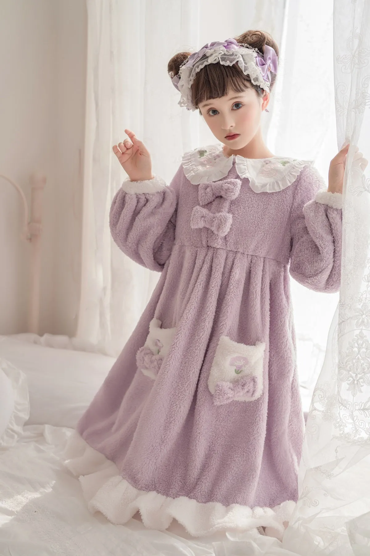 Plush Rabbit Purple Long Pajamas Sleepwear Dress