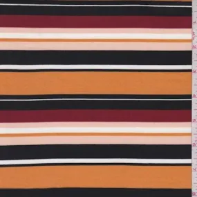 Pumpkin/Black/Burgundy Stripe Double Brushed Jersey Knit Fabric