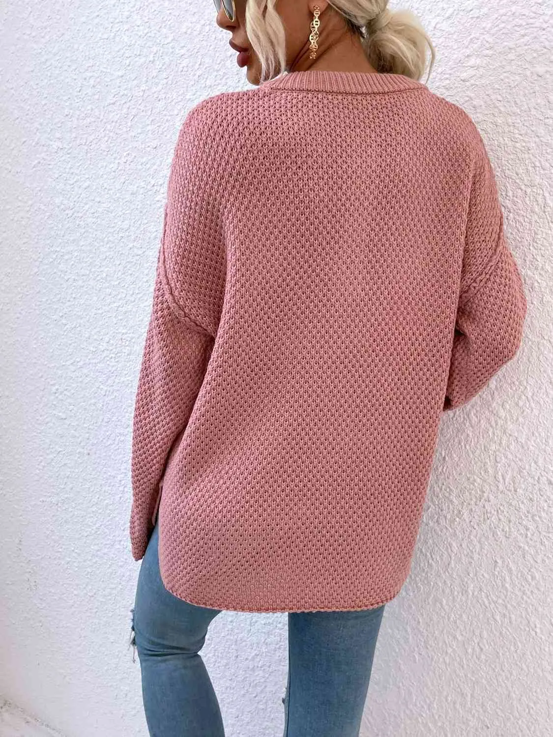 Quarter-Button Slit Sweater