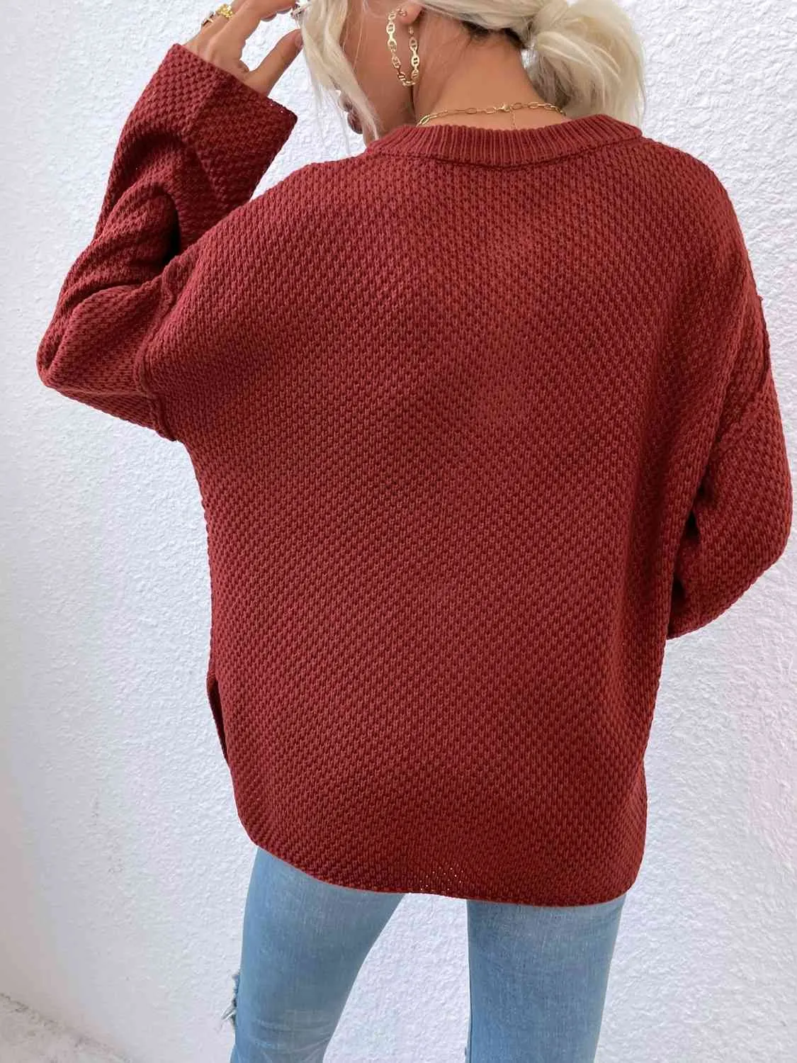 Quarter-Button Slit Sweater