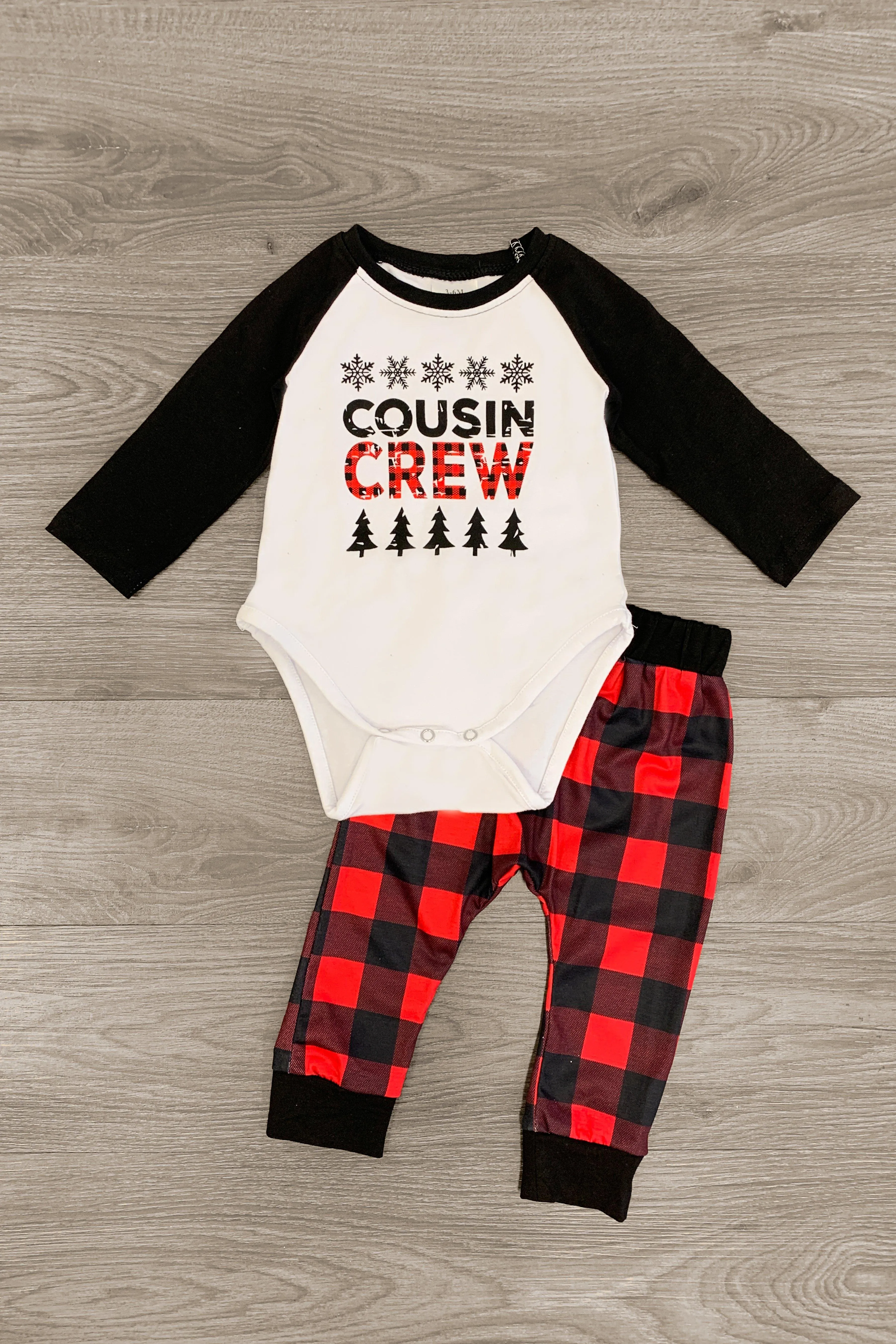 "Cousin Crew" White & Buffalo Plaid Pajamas - AND PET BANDANA!