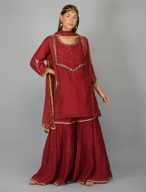 Red Sequined Chanderi Gharara Sets