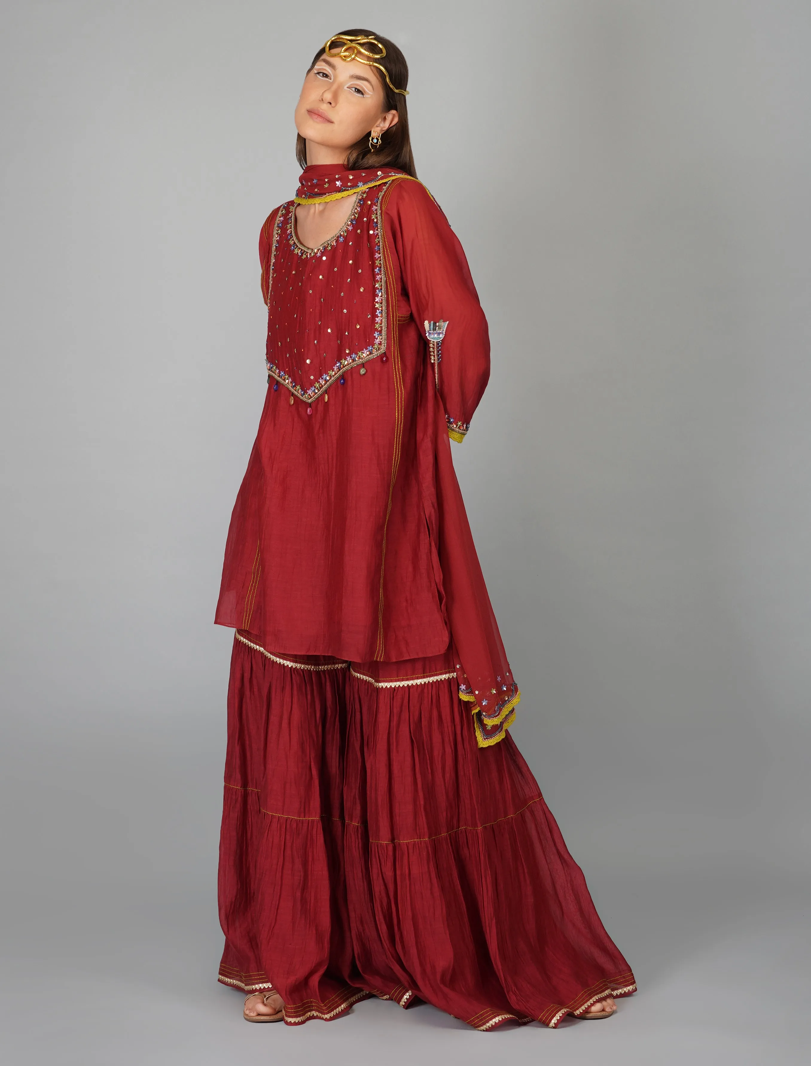 Red Sequined Chanderi Gharara Sets