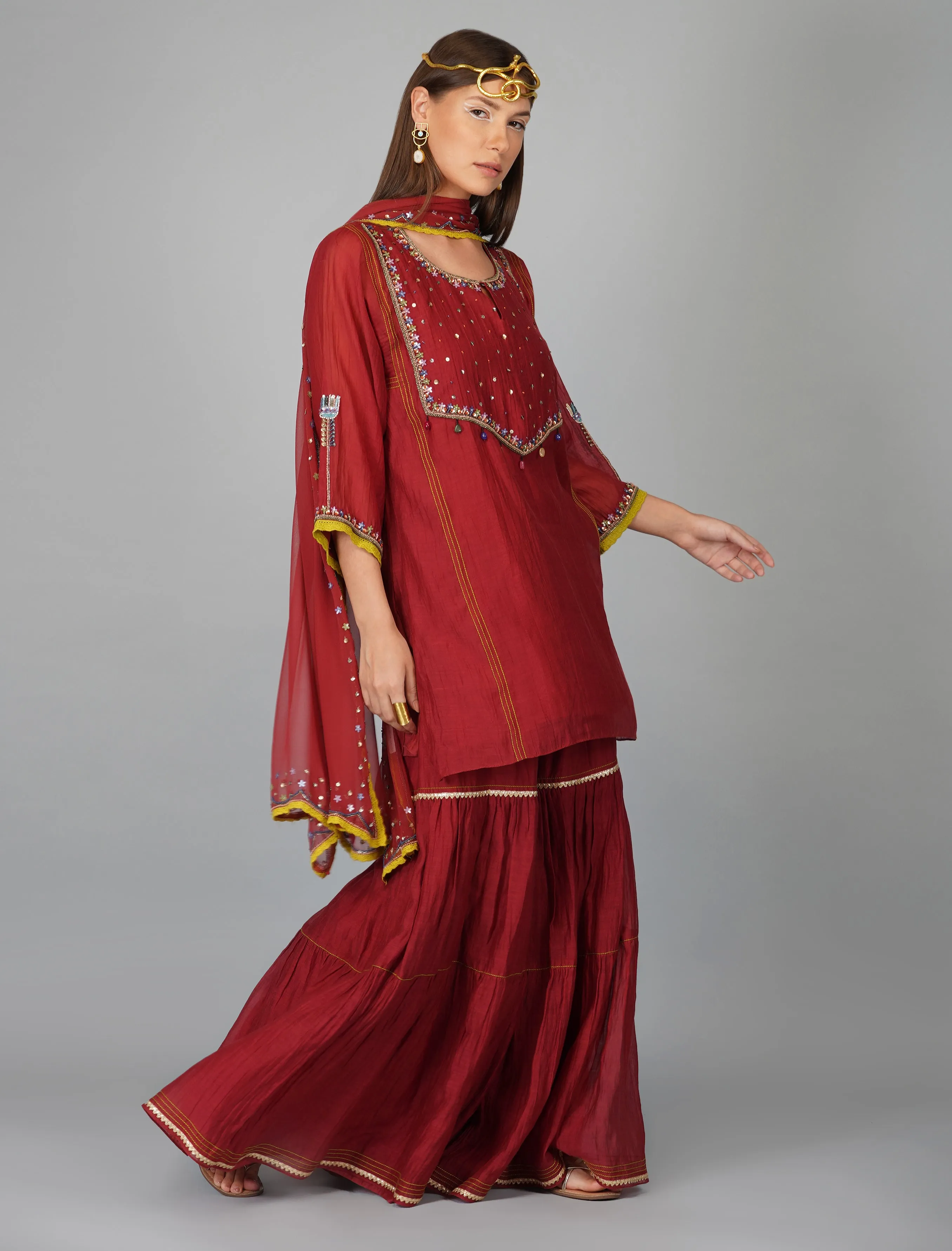 Red Sequined Chanderi Gharara Sets