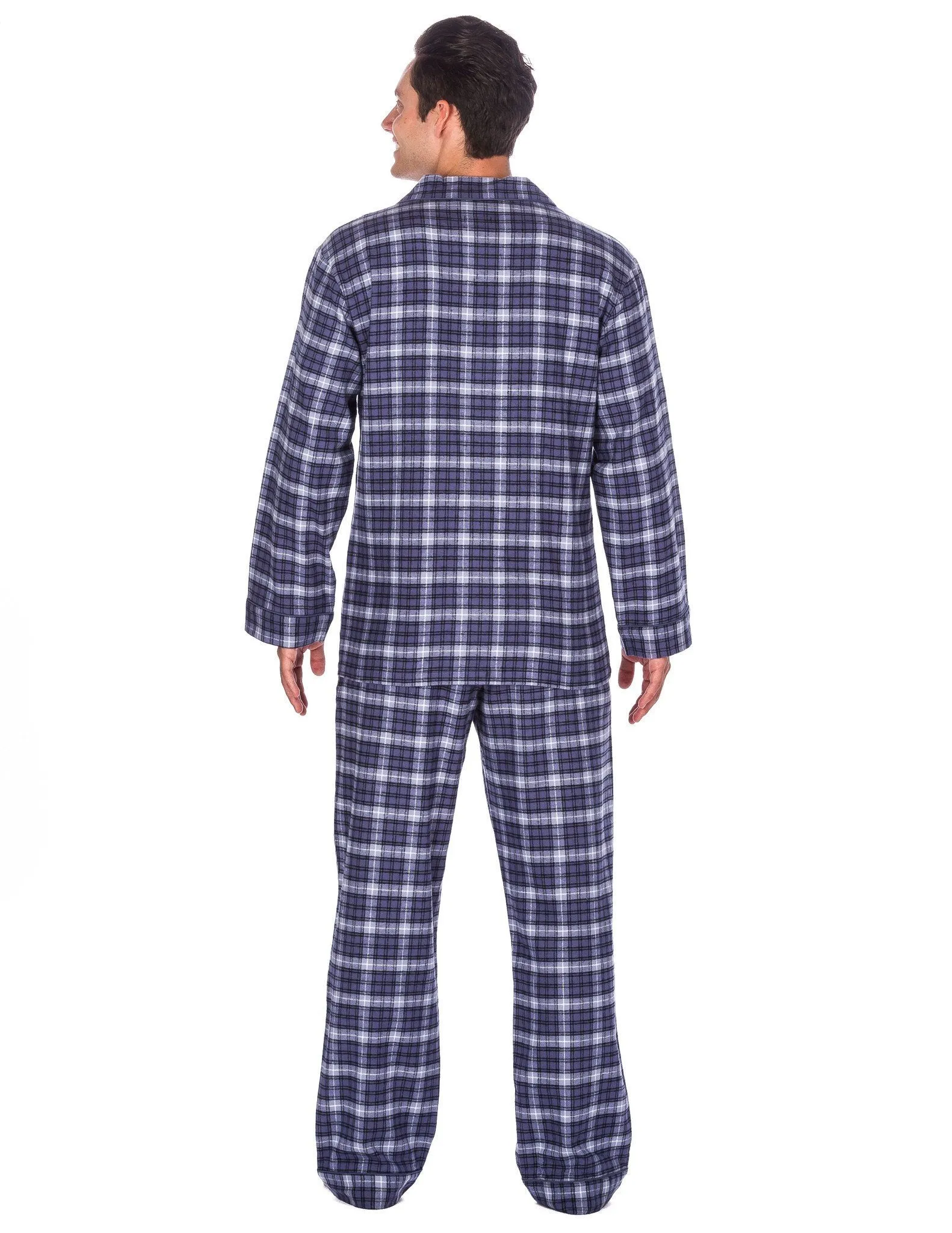 Relaxed Fit Men's Premium 100% Cotton Flannel Pajama Sleepwear Set - Blue/White Plaid