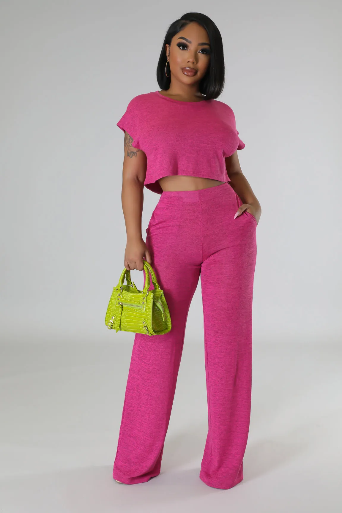 RELAXED PANT SET | HOT PINK