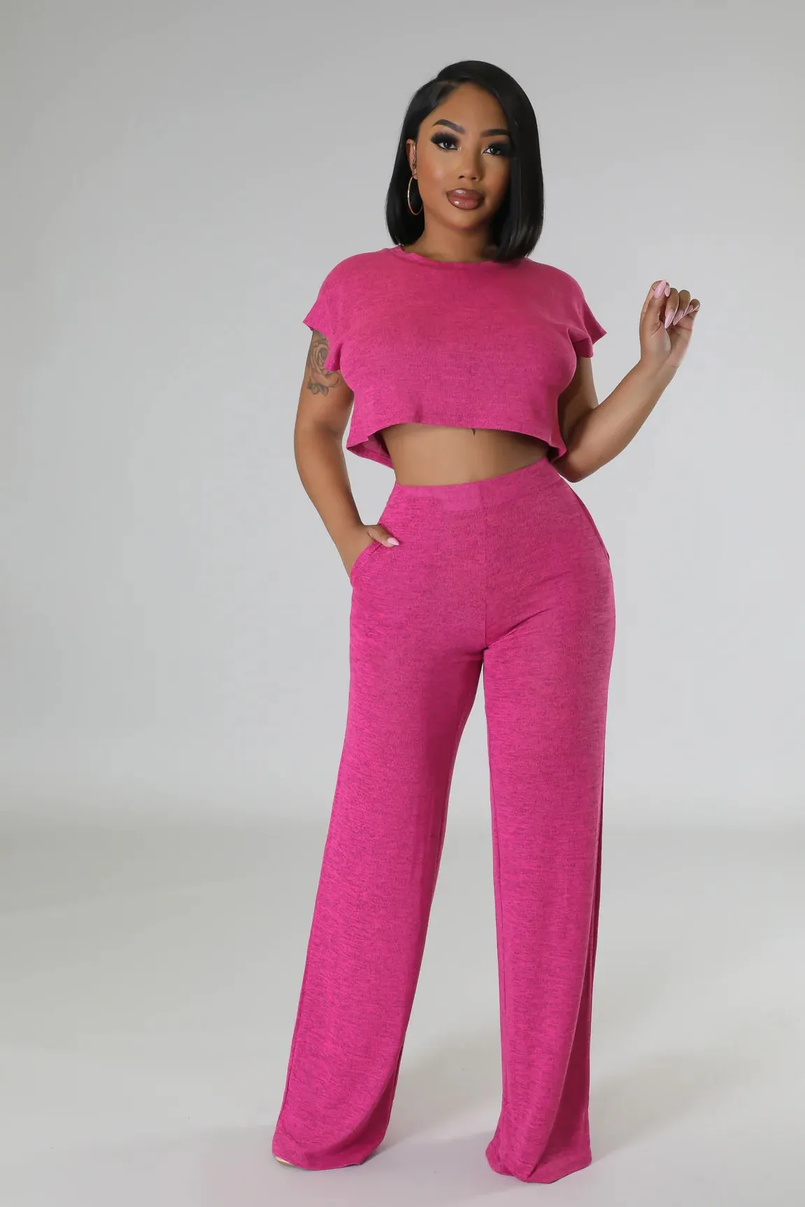 RELAXED PANT SET | HOT PINK