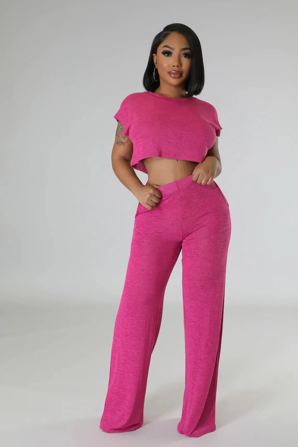 RELAXED PANT SET | HOT PINK