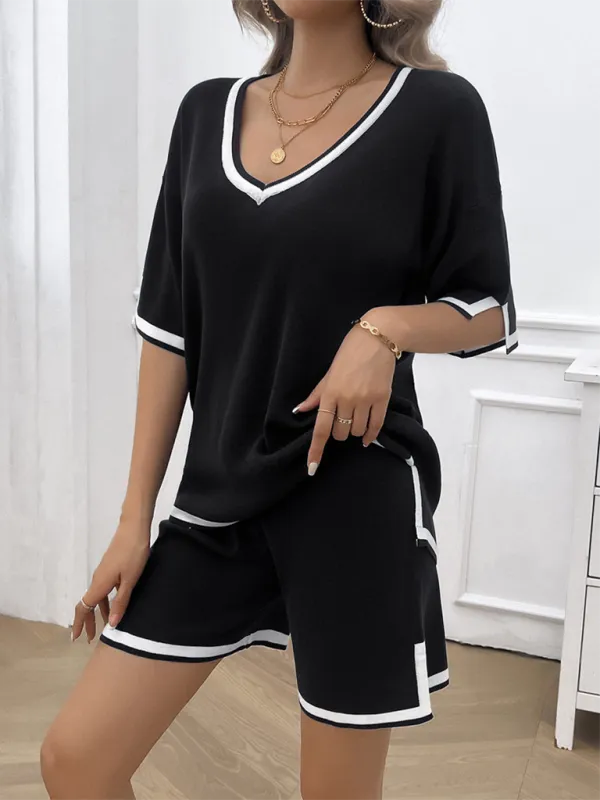 Relaxed Solid T-shirt and Shorts Set for Women