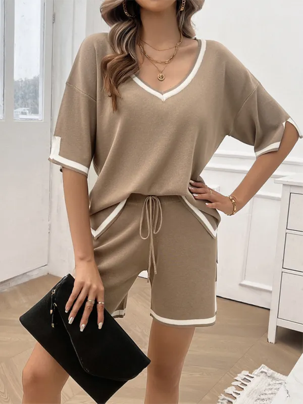 Relaxed Solid T-shirt and Shorts Set for Women