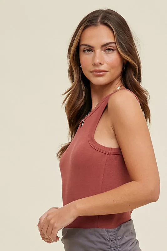 Ribbed Knit Cropped Round Neck Tank - Sienna