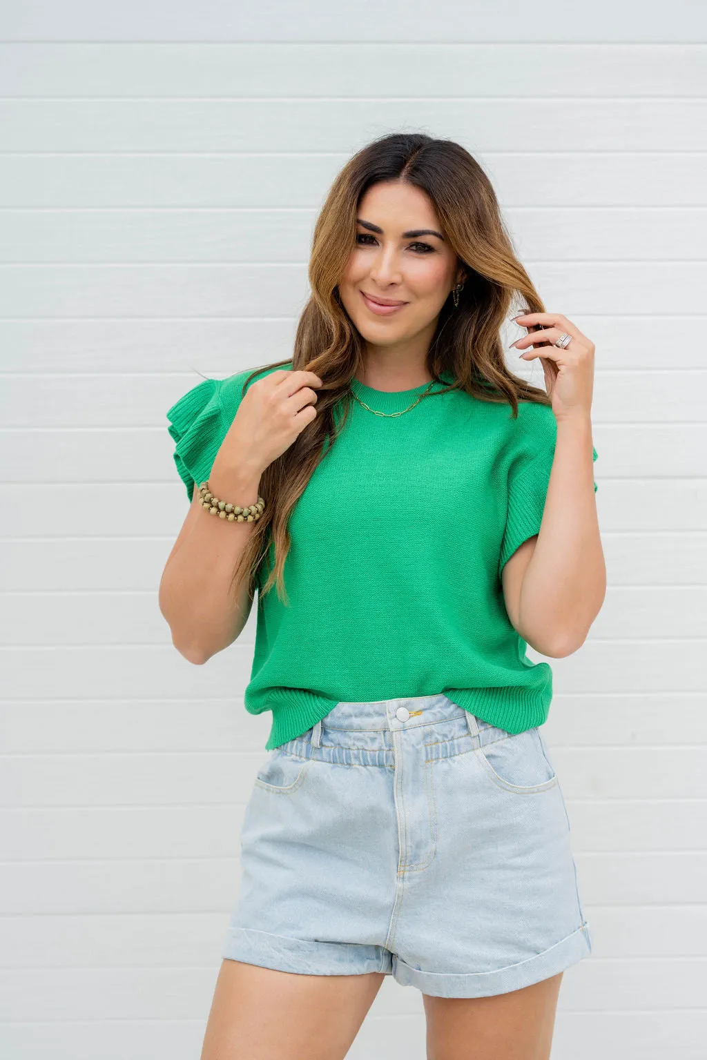 Ribbed Ruffle Knit Tee