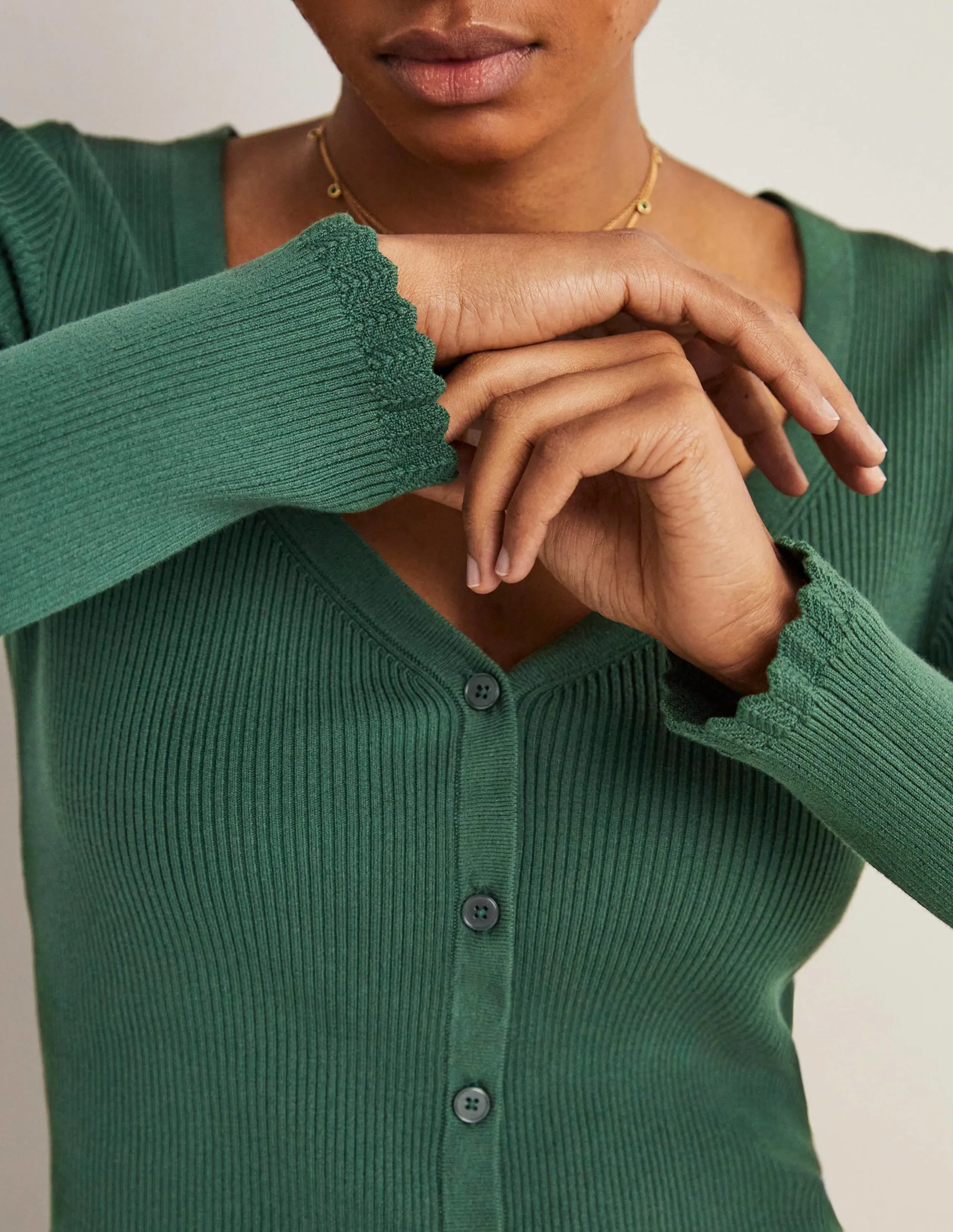 Ribbed Sweetheart Cardigan-Trekking Green