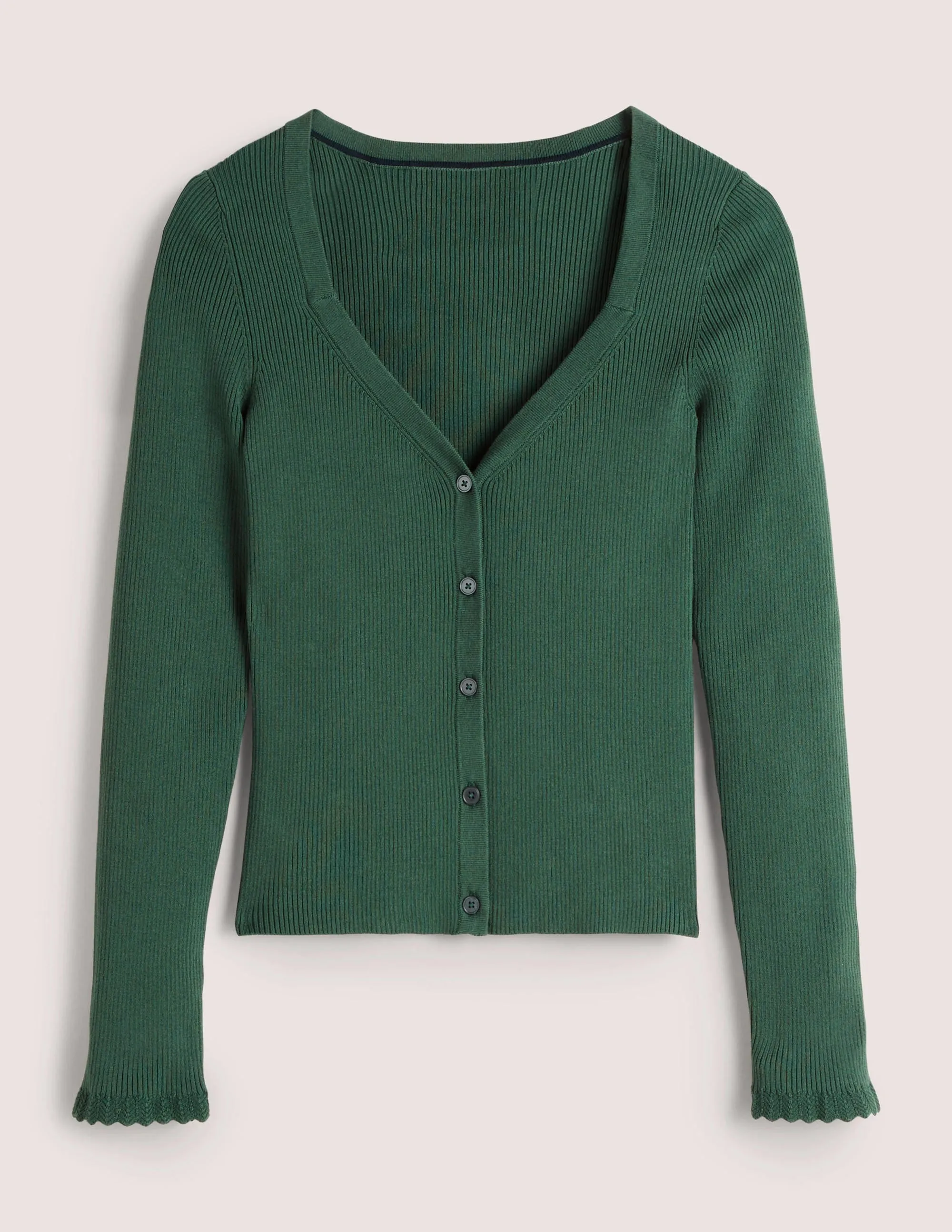 Ribbed Sweetheart Cardigan-Trekking Green