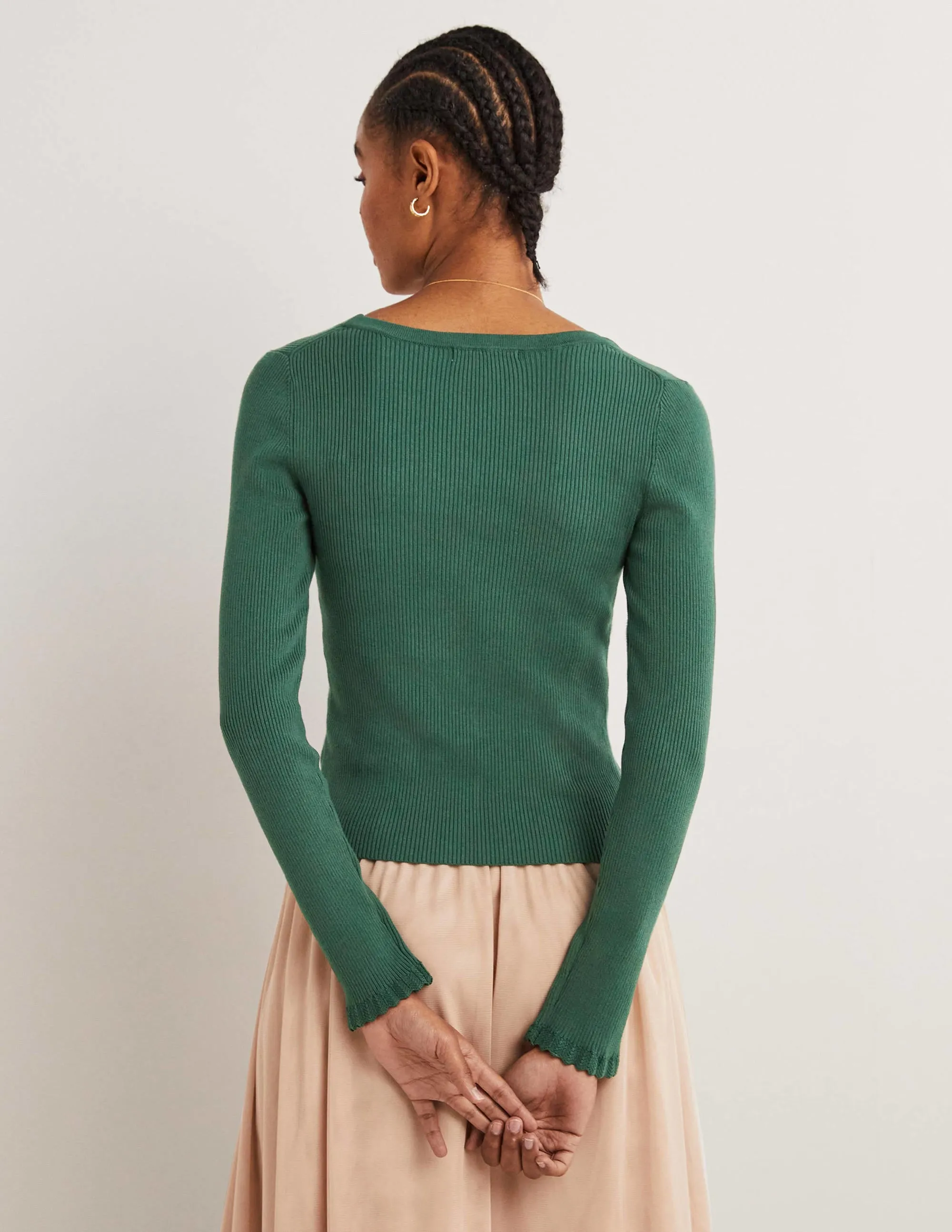 Ribbed Sweetheart Cardigan-Trekking Green