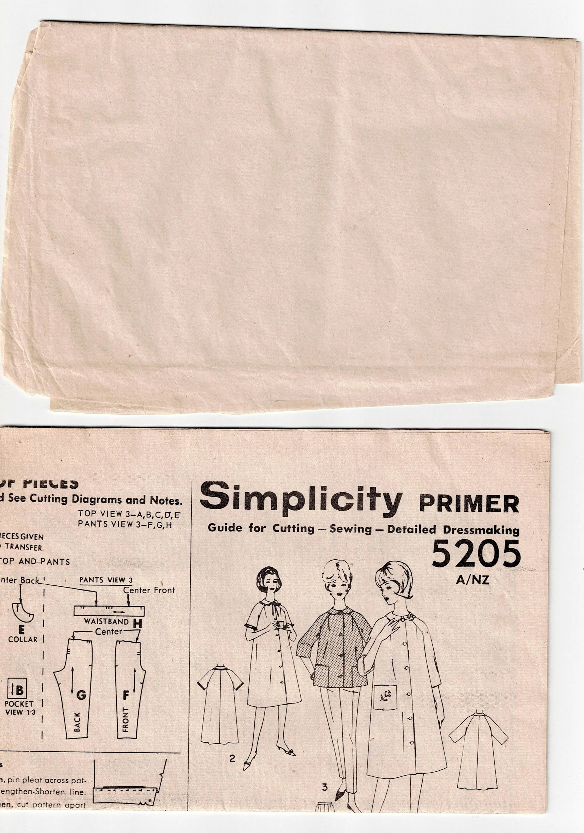 Simplicity 5205 Womens Raglan Sleeve Robe & Pyjamas 1960s Vintage Sewing Pattern Size 12 Bust 32 inches