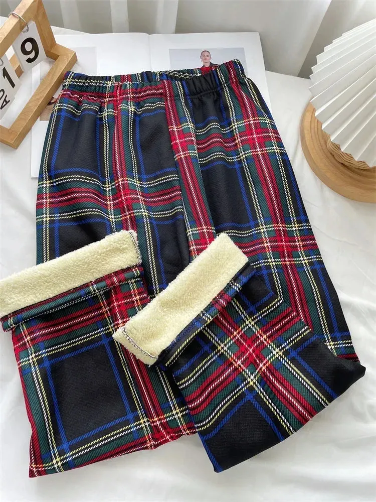 Trendy Women's Plaid Loungewear Pants - Plush Lined Sleepwear