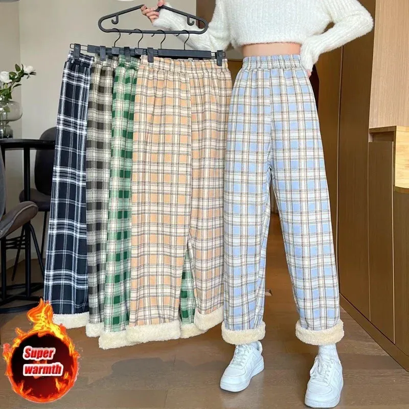 Trendy Women's Plaid Loungewear Pants - Plush Lined Sleepwear