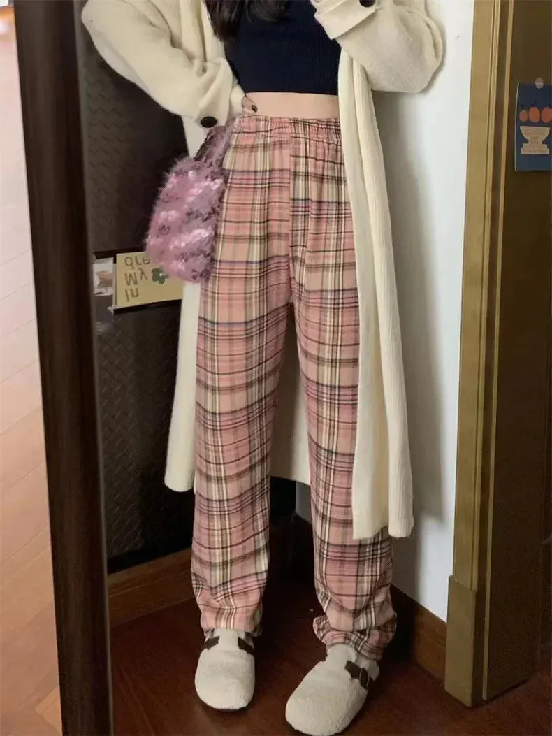 Trendy Women's Plaid Loungewear Pants - Plush Lined Sleepwear