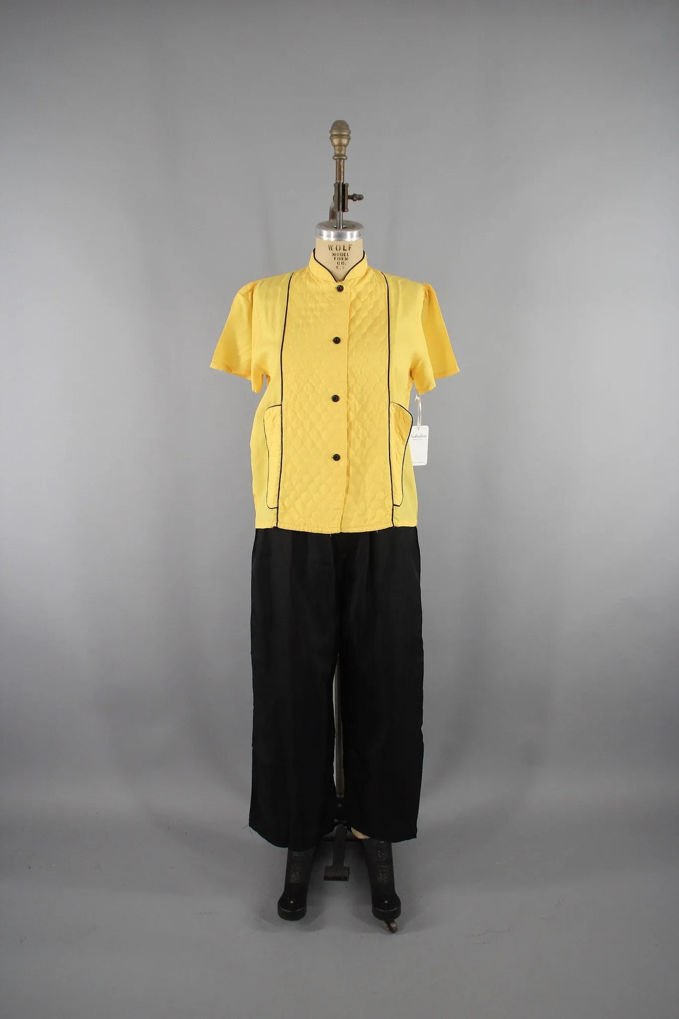 Vintage 1940s  Yellow & Black Pajamas Set  Loungewear