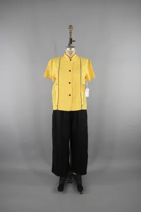 Vintage 1940s  Yellow & Black Pajamas Set  Loungewear