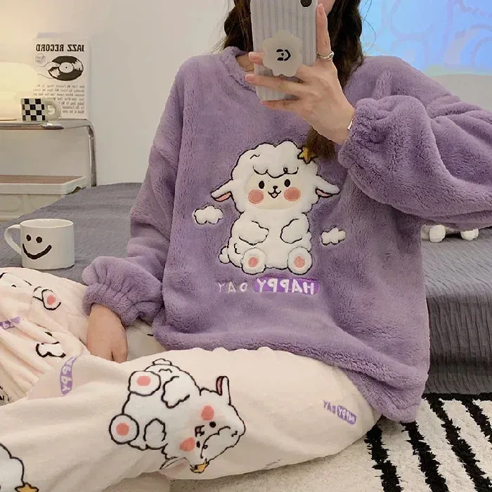 Women's Fleece Pajamas - Cute Animal Print Sleepwear Set