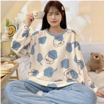 Women's Fleece Pajamas - Cute Animal Print Sleepwear Set