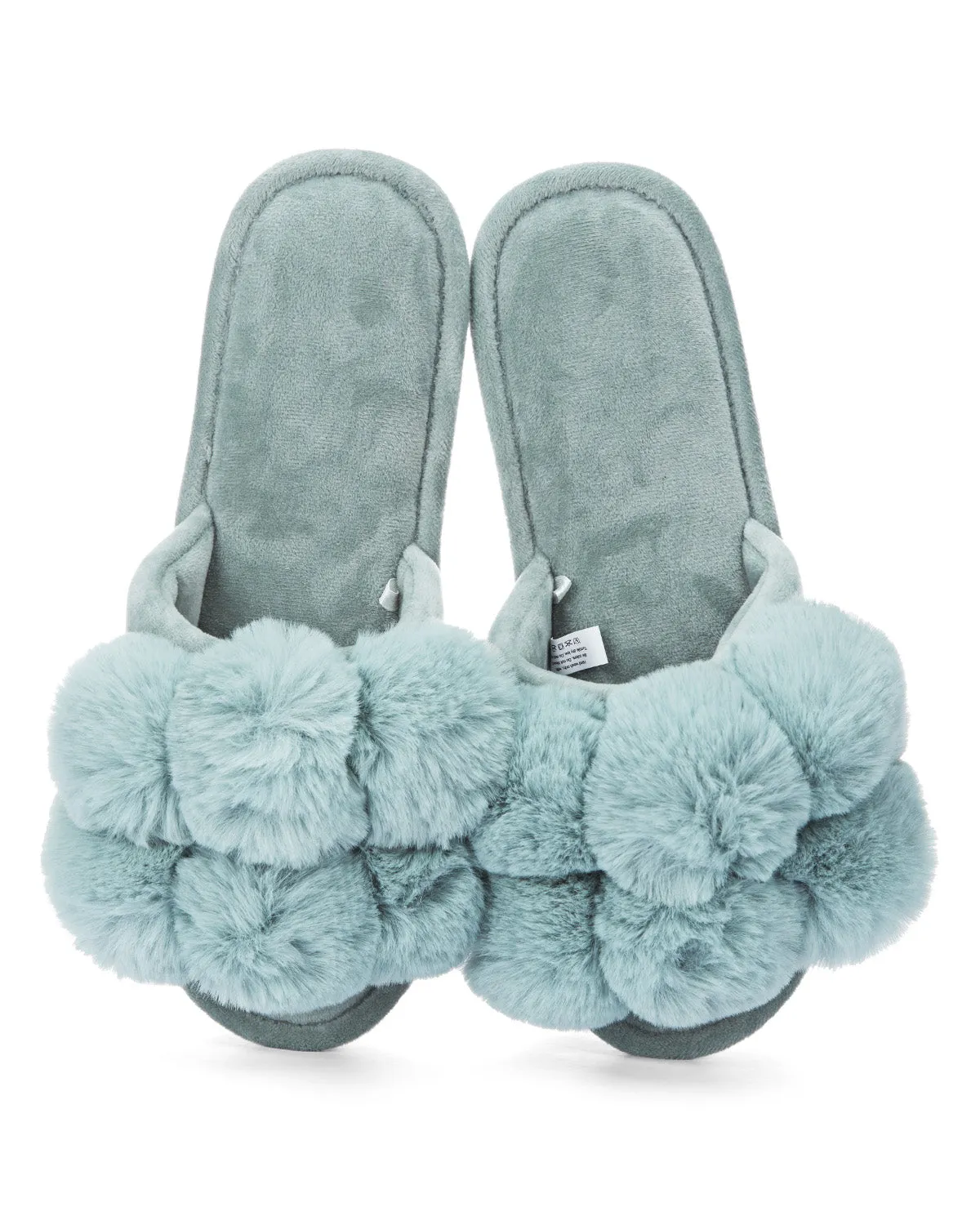 Women's Luxe Pom-Pom Memory Foam Plush Slippers